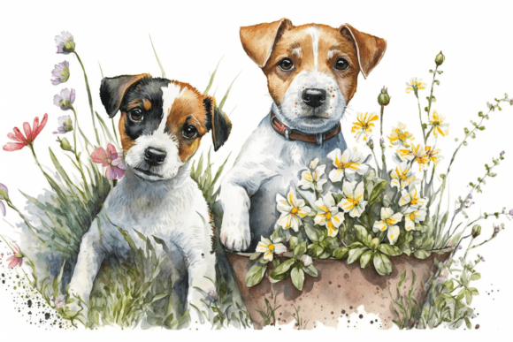 Download Spring Watercolor Jack Russell Puppies - Jack russell Collection